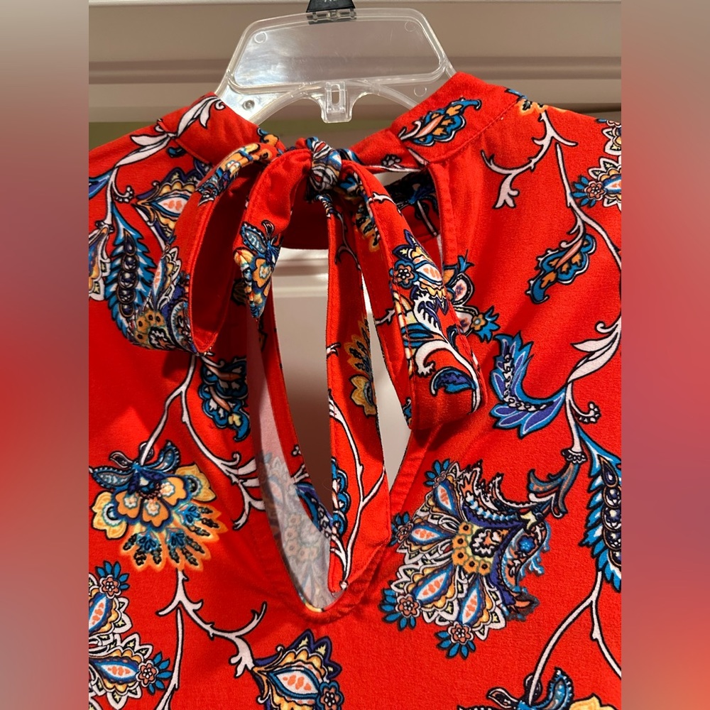 Red Paisley Print Mock Neck Swing Dress - XL - Picture 6 of 7